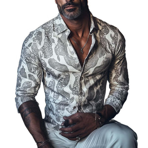 Camisa de manga larga con estampado de serpiente para hombre, moda de primavera