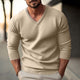 Men's Solid Color V-neck Long-sleeved Knitted Pullover Sweater