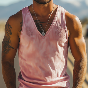 Men's Spring Fashion Casual Slim Fit Embroidered Suede Tank Top Shorts Set