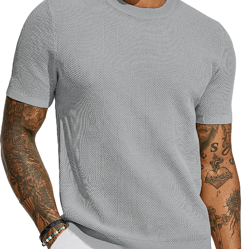 Camiseta informal de punto holgado con cuello redondo y manga corta para hombre