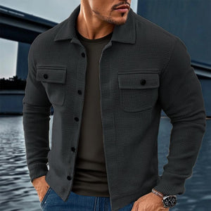 Herrenjacke mit Vintage-Waffelmuster und einfarbigem Revers