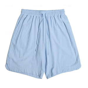 Men's Casual Cotton Linen Elastic Waist Loose Shorts