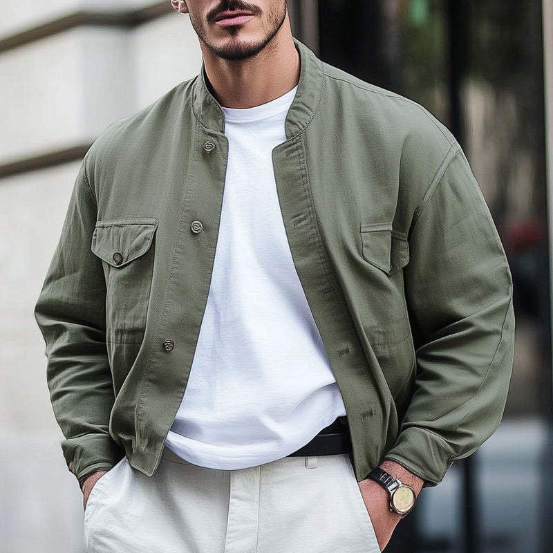 Men's Spring And Autumn Army Green Short Work Jacket