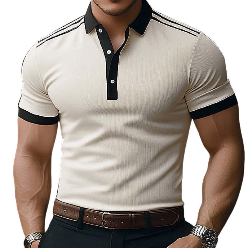 Men's Summer Comfortable Light Khaki Polo Neck Short Sleeve T-Shirt MTA3155C7U