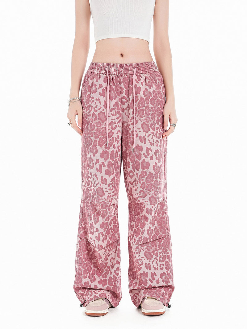 Retro Leopard Print Pink Casual Pants