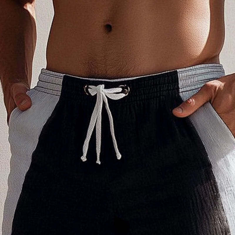 Lässige Schnürshorts mit schwarzen und weißen Nähten für den Sommer für Herren