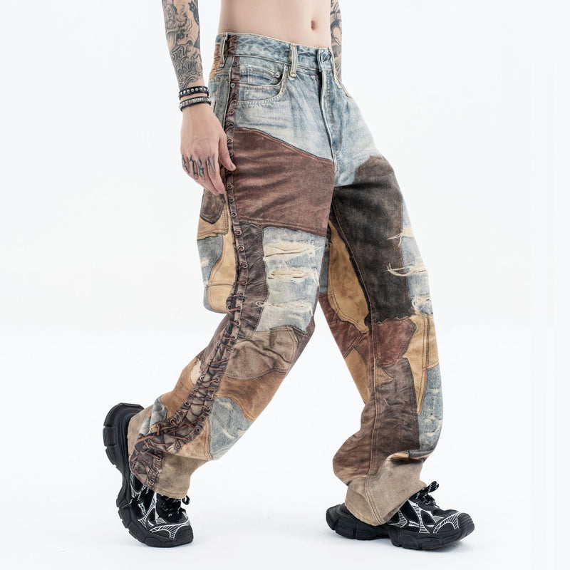 High Street Distressed Washed Printed Jeans