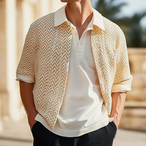 Cárdigan informal de punto con solapa naranja para hombre, primavera y otoño