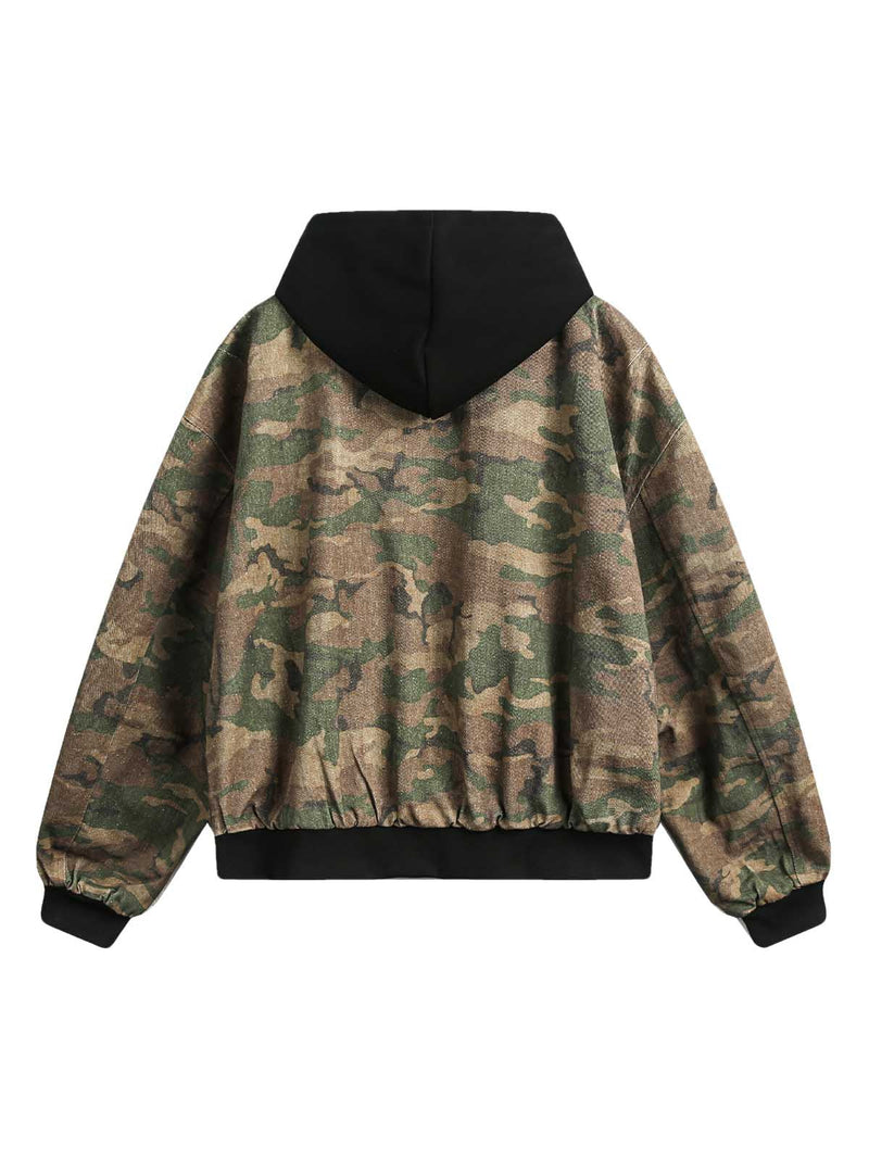 Camouflage Faux Two-Piece Hooded Jacket