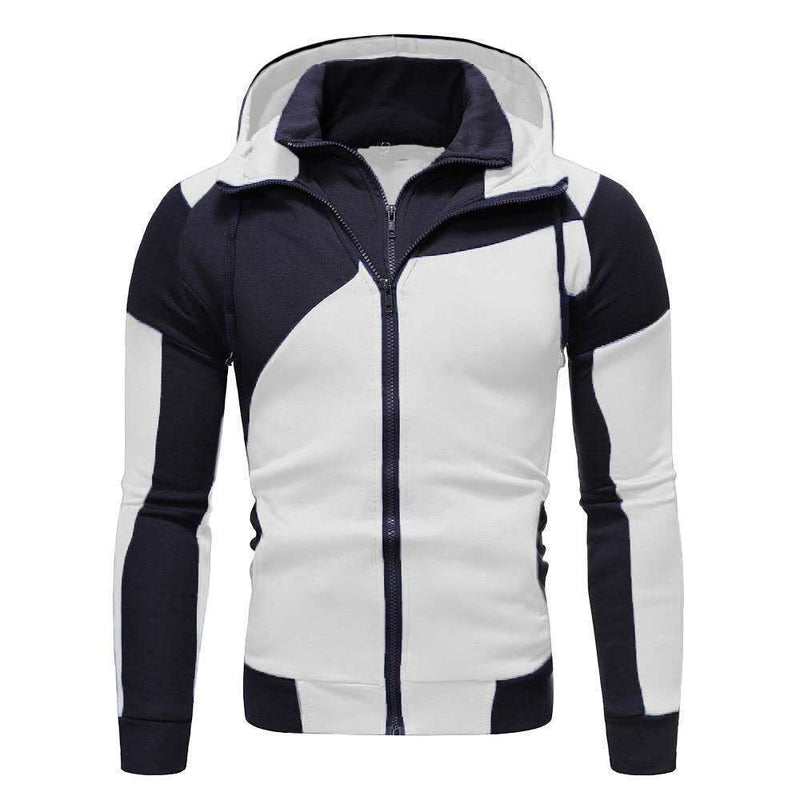 MEN'S PERSONALIZED COLOR BLOCKED DOUBLE LAYER ZIPPER HOODED CARDIGAN SLIMMING SWEATSHIRT