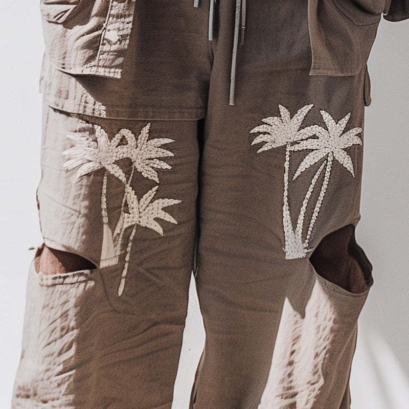 Pantalones casuales rotos y bordados para hombre 