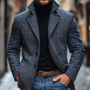 Einreihiger Vintage-Blazer mit Fischgrätenmuster und Revers für Herren