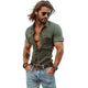 Men's Pleated Solid Color Paneled Double Chest Pocket Short-Sleeved Shirt