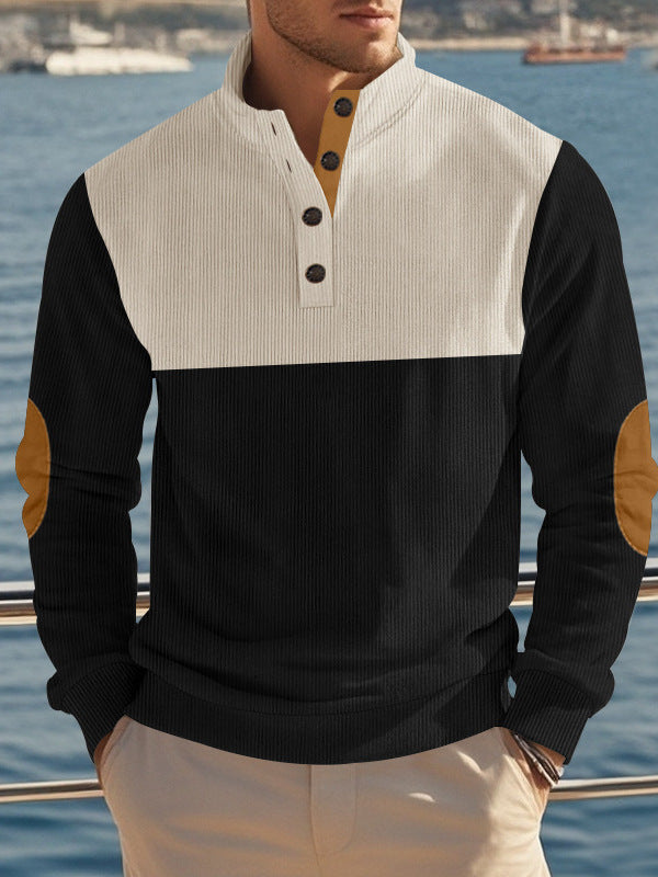 MEN'S NEW AMERICAN FASHION STAND UP COLLAR SWEATSHIRT  WITH CONTRASTING COLORS AND EMBROIDERED FABRIC FOR MEN'S TOP