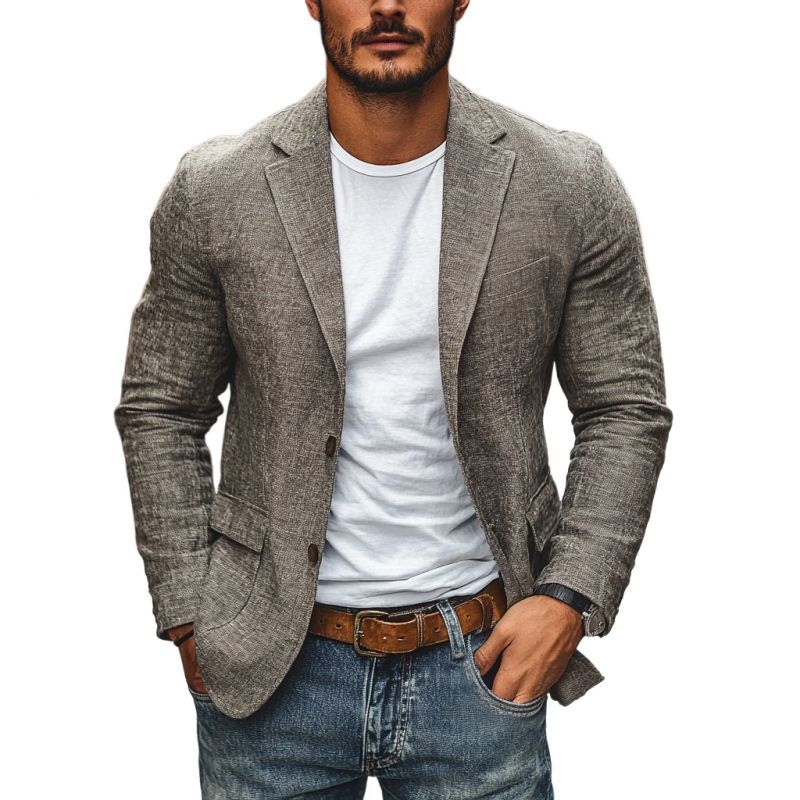 Blazer informal de lino y algodón para hombre, de corte entallado, con solapa con muesca y botonadura sencilla