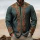 Men's Retro Casual Embroidered Collarless Long Sleeve Shirt Jacket MTA3157C0TO