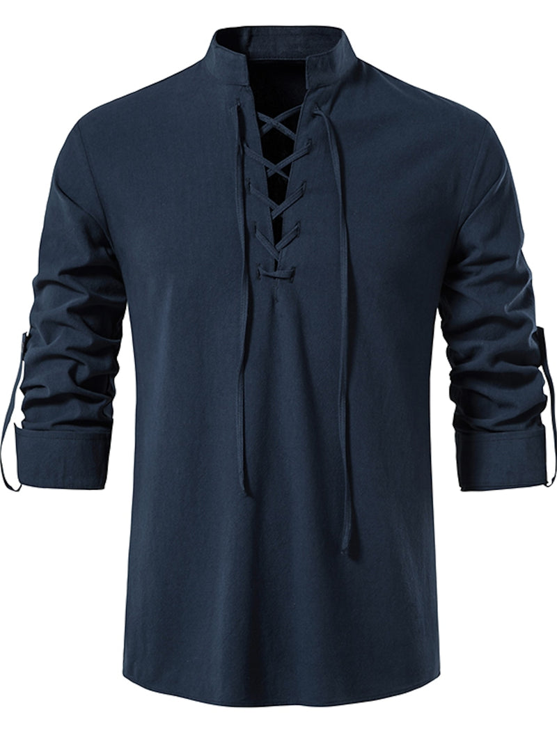 Men's Linen Patchwork Long Sleeve Shirt