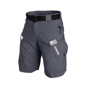 PANTALONES CORTOS CARGO DE ALTO RENDIMIENTO CON BOLSILLOS MÚLTIPLES Y TÁCTICOS DE 11'' DE ENTREPIERNA CON BANDERA DE EE. UU. SIN CINTURÓN CON HEBILLA