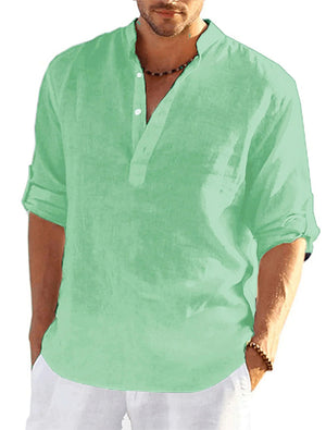 Camisa Henley de lino de secado rápido con botones y color liso para hombre