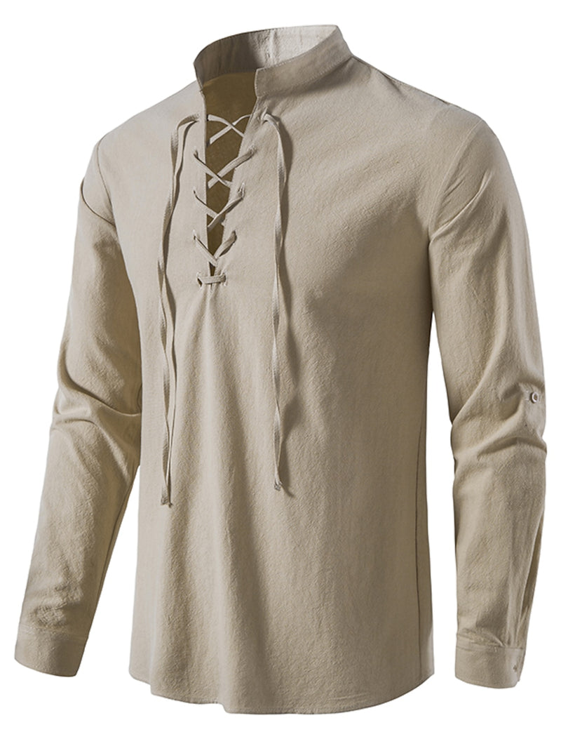 Men's Linen Patchwork Long Sleeve Shirt