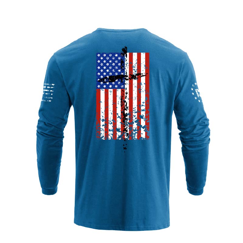 USA FLAG CROSS GRAPHIC LONG SLEEVE T-SHIRT