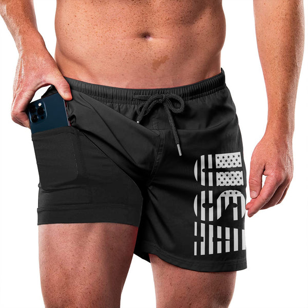 USA FLAG QUICKDRY POCKET 2 IN 1 7'' INSEAM RUNNING SHORTS