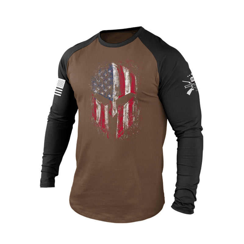 USA FLAG SPARTAN 100% COTTON RAGLAN GRAPHIC LONG SLEEVE T-SHIRT