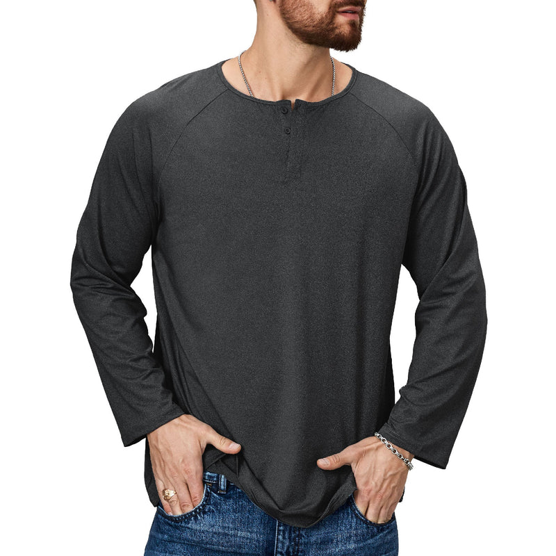 ESSENTIALS BUTTON HENLEY QUICK DRY LONG SLEEVE HENLEY SHIRT