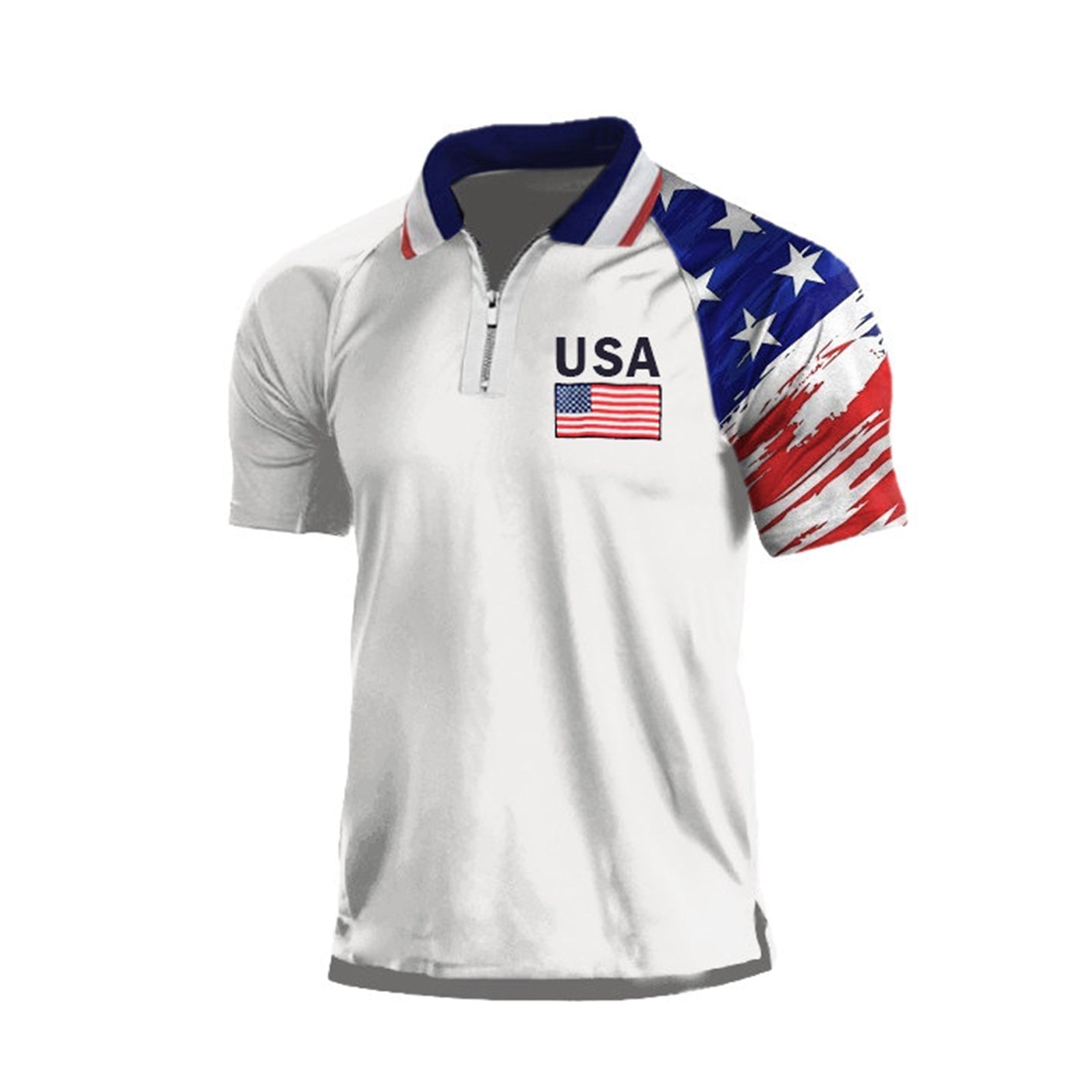 USA FLAG PATCHWORK RAGLAN GRAPHIC POLO SHIRT