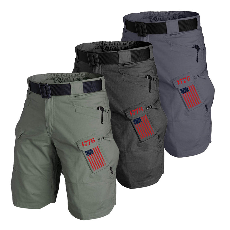 USA FLAG TACTICAL MULTI POCKETS 11'' INSEAM PERFORMANCE CARGO SHORTS WITHOUT BUCKLE BELT