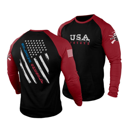 USA FUTURE 100% COTTON RAGLAN GRAPHIC LONG SLEEVE T-SHIRT