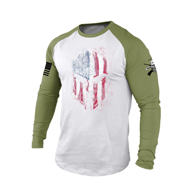 USA FLAG SPARTAN 100% COTTON RAGLAN GRAPHIC LONG SLEEVE T-SHIRT