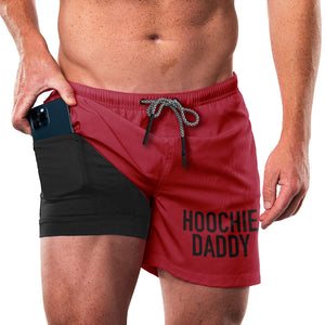 Pantalones cortos para correr Hoochie Daddy de secado rápido con bolsillo, 2 en 1, de 7 pulgadas de entrepierna