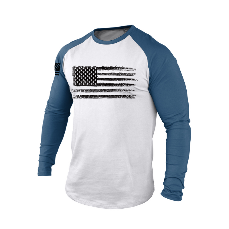 USA FLAG 100% COTTON RAGLAN GRAPHIC LONG SLEEVE T-SHIRT