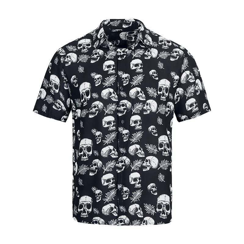 Button Down Shirt for Men | Skull Graphic Short Sleeve Shirts Black ...