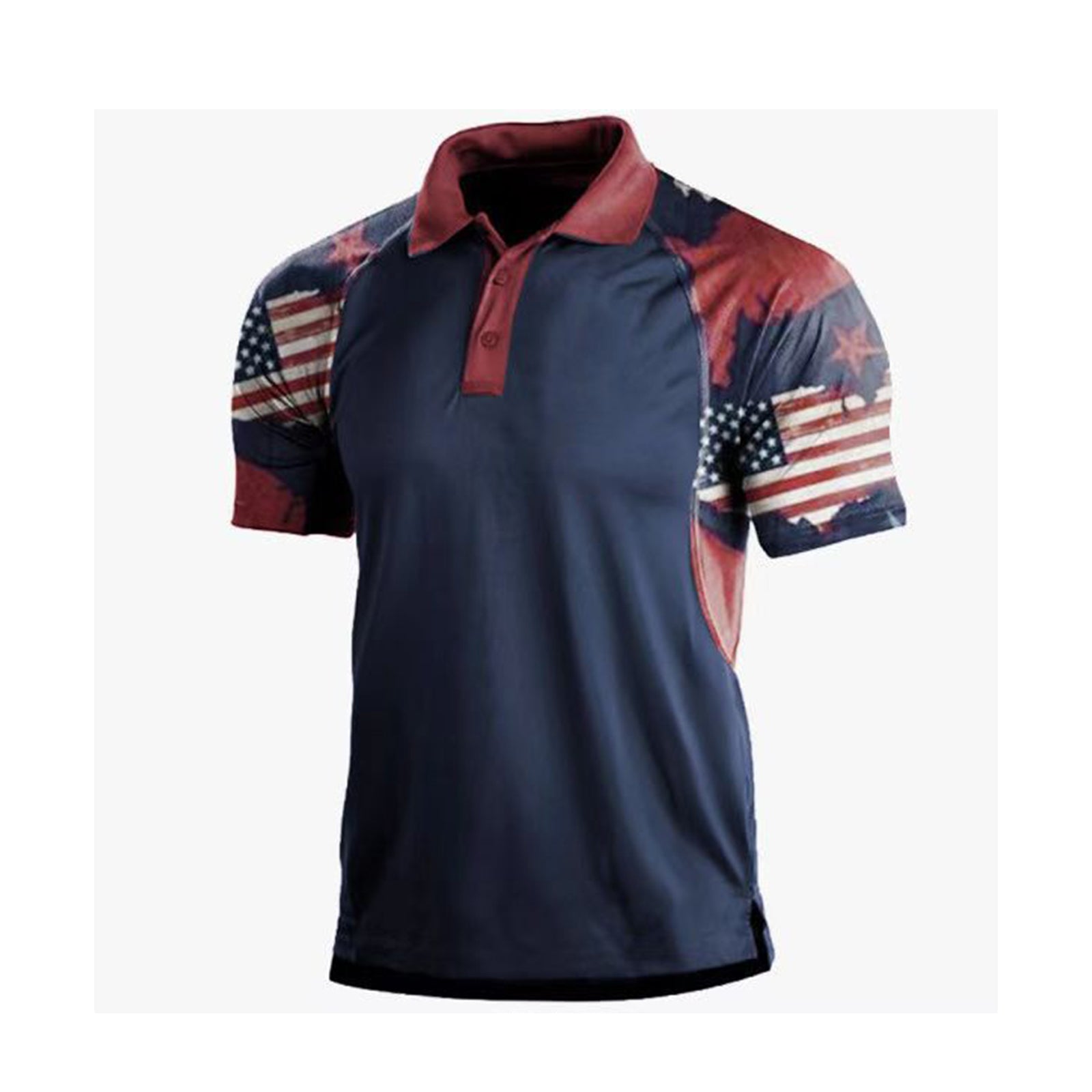 USA FLAG PATCHWORK RAGLAN GRAPHIC POLO SHIRT