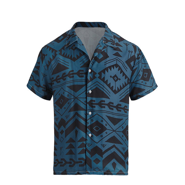 RETRO ETHNIC PRINTED BUTTON DOWN ALOHA SHIRT