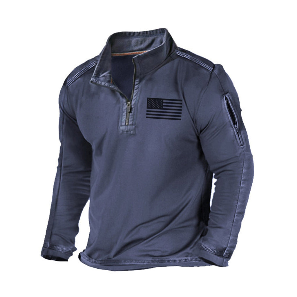 Usa Flag Zipper Graphic Pocket Sweatshirt Men | Long Sleeves Men's ...