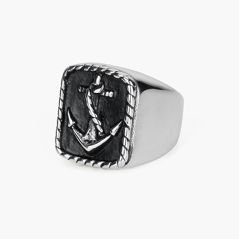 RETRO BOAT ANCHOR SQUARE SIGNET RING