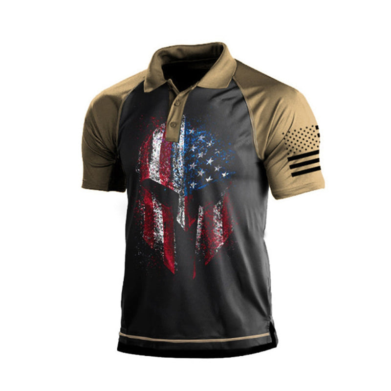 USA FLAG SPARTAN 1/4 BUTTON GRAPHIC POLO SHIRT