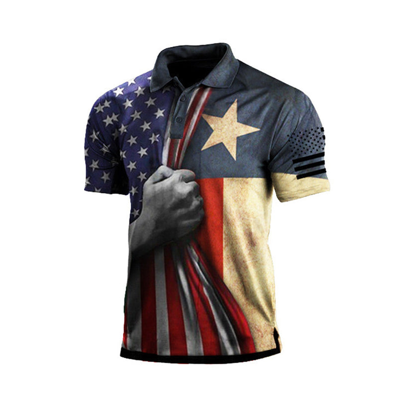 USA FLAG 1/4 BUTTON PRINTED POLO SHIRT