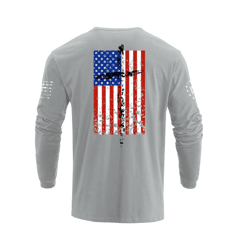 USA FLAG CROSS GRAPHIC LONG SLEEVE T-SHIRT