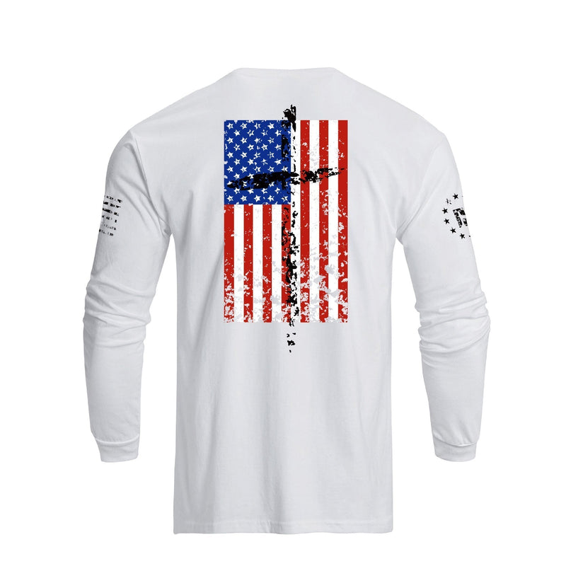 USA FLAG CROSS GRAPHIC LONG SLEEVE T-SHIRT