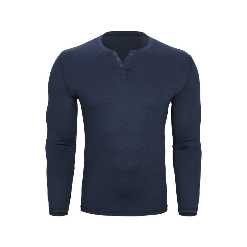 ESSENTIALS BUTTON V-NECK QUCIK DRY MOISTURE WICKING LONG SLEEVE HENLEY SHIRT