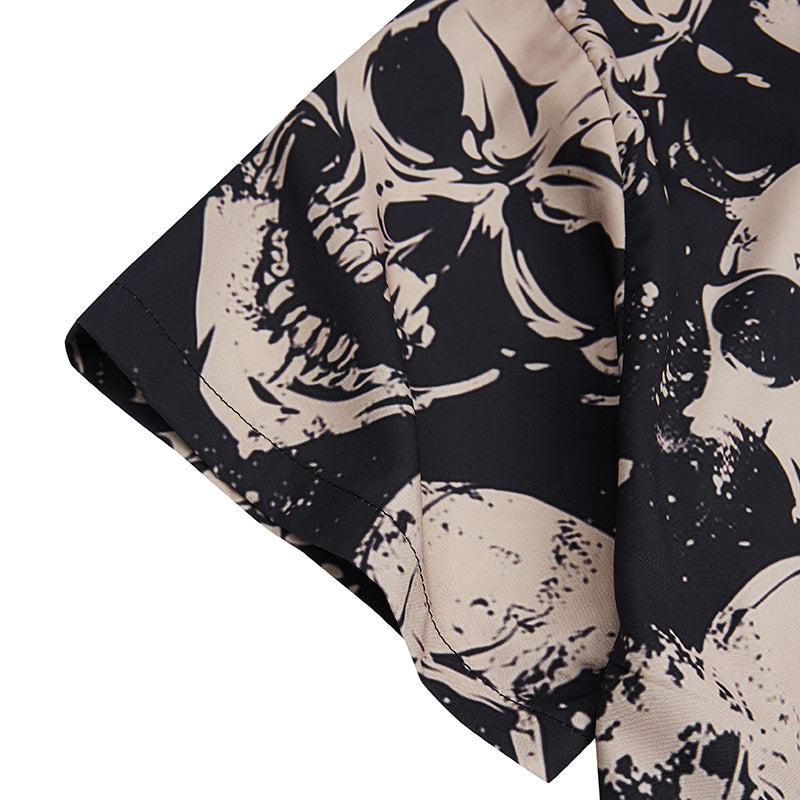 RETRO SKULL WARRIOR PRINTED ALOHA SHIRT