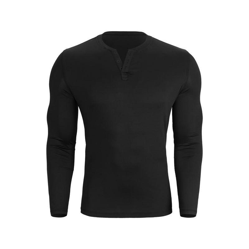 ESSENTIALS BUTTON V-NECK QUCIK DRY MOISTURE WICKING LONG SLEEVE HENLEY SHIRT