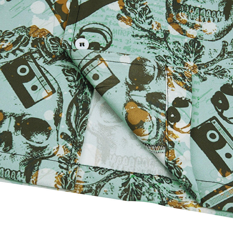 SKULL MUSIC LOVER PRINTED ALOHA SHIRT