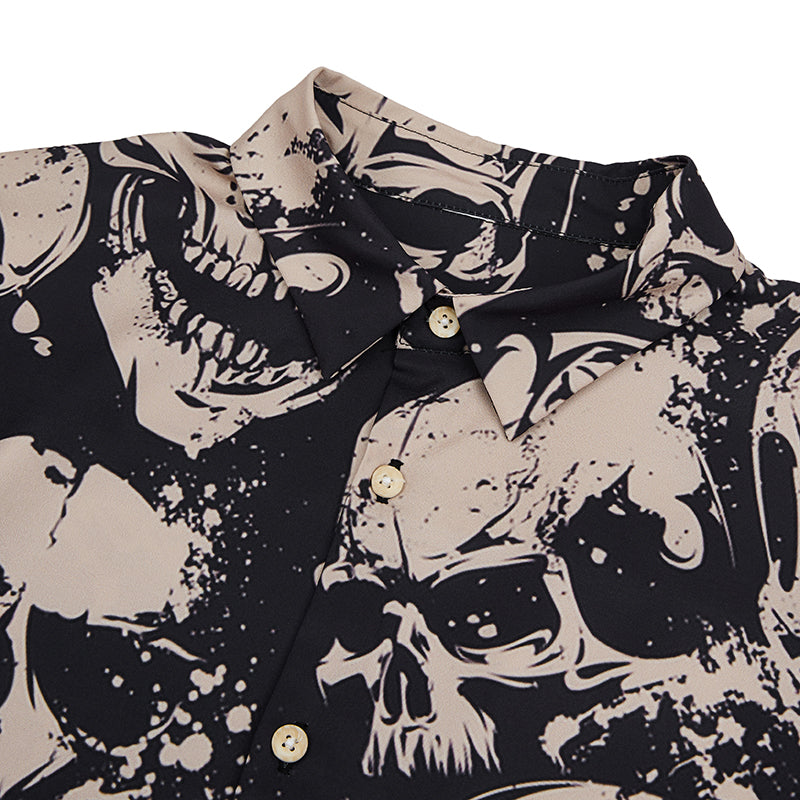 RETRO SKULL WARRIOR PRINTED ALOHA SHIRT