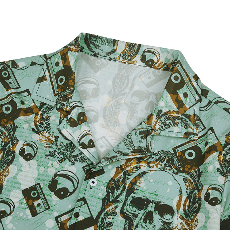 SKULL MUSIC LOVER PRINTED ALOHA SHIRT