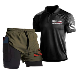 Pantalones cortos para correr 2 en 1 con bolsillo de secado rápido y bandera de EE. UU., entrepierna de 7 pulgadas